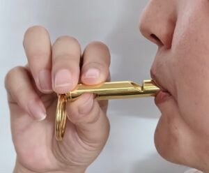 Gold Whistle in Action - Used for Dog Training During Outdoor Adventure